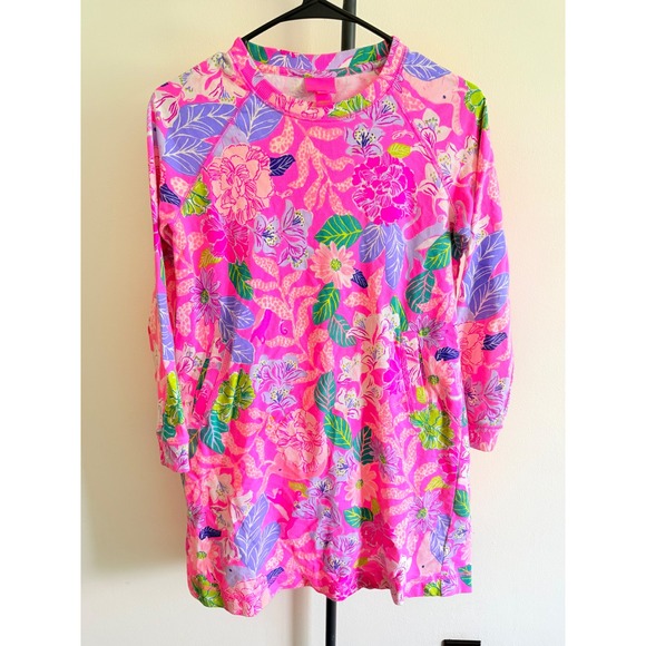 Lilly Pulitzer Other - Lilly Pulitzer Girls XL 12-14 Pink Floral French Terry Long Sleeve Pocket Dress